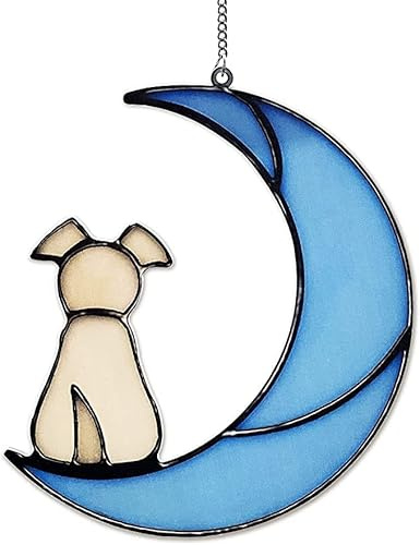 Baoswi Acrylic Dog Memorial Suncatcher - Light Yellow Dog Decor on Blue Moon Window Hanging, Pet Loss Remembrance Gift In Memory Of Dog, Not Glass