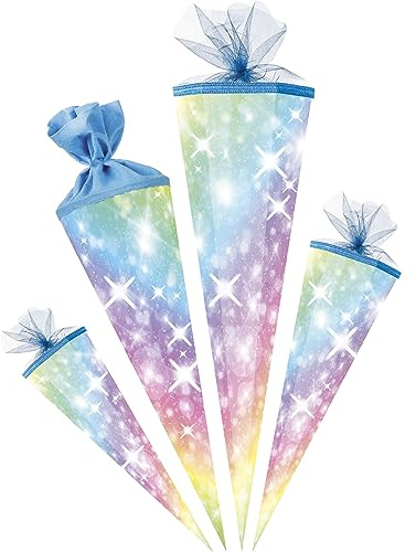 alles-meine.de GmbH Schultüte - mit 3D Glitzer - Effekt ! Regenbogen Farben & Sterne 35-100 cm Größe wählbar Zuckertüte - Tüllabschluß/Filzabschluß - eckig/rund - M..