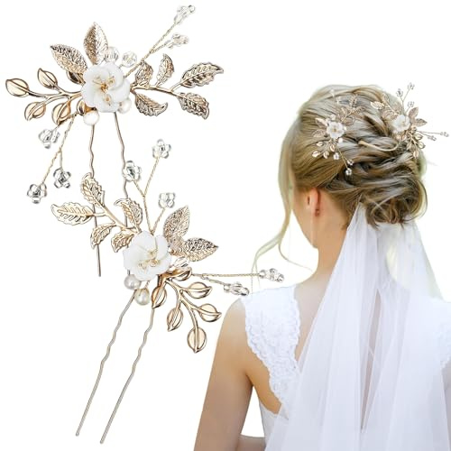 Broche Cheveux Mariage Perle Bijoux Gloryit 2 Pcs Mariage Peigne à Cheveux Mariée, Mariée Broche Cheveux Mariag,Accessoires de Cheveux pour Femmes, Pinces à Cheveux 1 Paire (Or)
