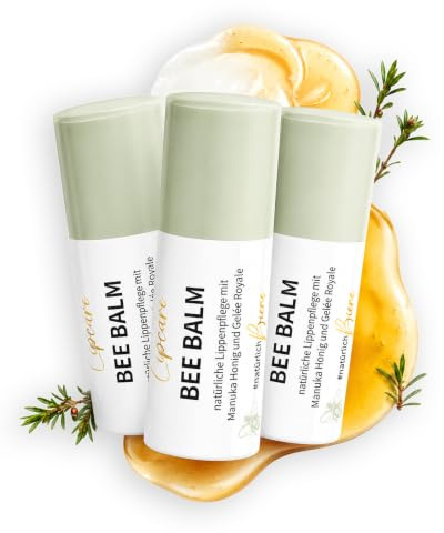 bedrop BeeBalm Lippenpflege Lippenbalsam im Pump-Spender mit Manuka Honig, Gelée Royale, Retinol - feuchtigkeitsspendend, Anti-Aging für Lippen & Nase 100% natürlich, 6ml (3x 6ml im Sparset)