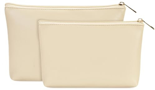 Kosmetiktasche 2 Stück Set, PU Leder Schminktasche für Reise & Alltag, Beige