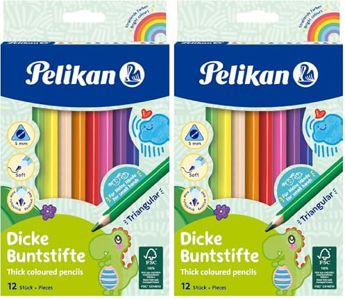 Pelikan Buntstifte 12er dreieckig dick und weich (Packung mit 2)