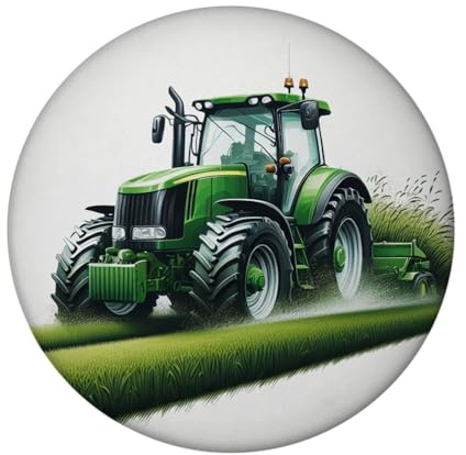 Traktor bei der Feldarbeit Magnet rund rund Grüner Traktor fährt auf Acker Agrarmaschine für die Landwirtschaft Fahrzeug im Feld