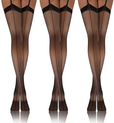 sesto senso 3 Pack Strapsstrümpfe mit Naht hinten muster 20 Den Strumpfhose mit Strumpfhalter Strapse Strümpfe zum Anstrapsen