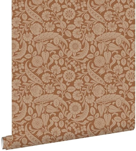 papier peint fleurs marron terracotta 50 x 900 cm - ESTAhome
