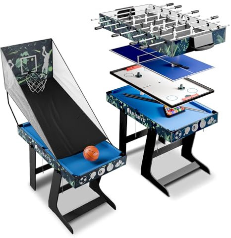 Juskys 5in1 Spieltisch Ballzauber - Kinder Tisch klappbar mit Tischtennisplatte, Tischkicker, Billardtisch, Hockey & Basketball - Multifunktionstisch