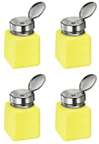 QUARKZMAN 4 st 120 ml (4 oz) tryckalkoholdispenser, vätskepress, tomma flaskor, återanvändbar behållare för aceton, rengöring, nagellacksremover, gul
