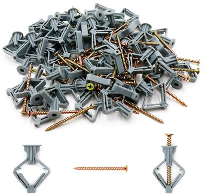 50 Stück Gipskartondübel mit Schrauben, Hohlraumdübel Butterfly, Trockenbau Dübel, Spreizdübel für Gipskarton, Gipsfaserplatten