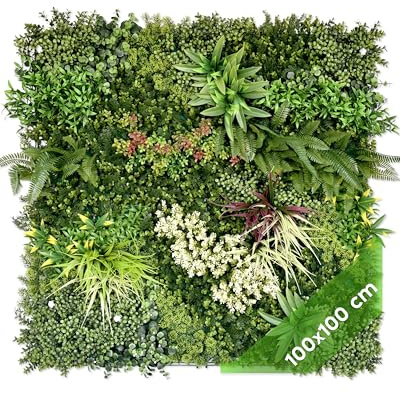 JELLE & JACOB Künstliche Pflanzenwand Indoor & Outdoor, Blumenwand Sommerwiese, 100x100 cm, pflegeleicht & langlebig - für Wohlfühl-Atmosphäre, Kunstpflanzen Wand, Green Wall, Pflanzen Wand