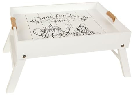 Romimex Bandeja de Cama Plegable Blanco Madera 56 x 36 x 24 cm