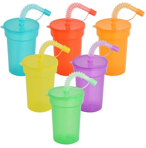 volumoon Plastkoppar, 6 st kall dryckesmugg med sugrör och lock, återanvändbar dryckesmugg för vuxna, smoothie-mugg för camping, bröllop, fester (6 färger)