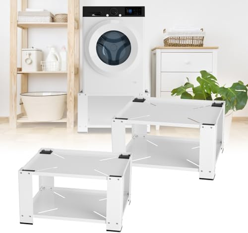 Fiqops 2 x tvättmaskinsunderrede med hylla upp till 150 kg, tvättmaskin underskåp, stabil tvättmaskinsbas som understruktur även för torktumlare, kylskåp, 60,6 x 60,6 x 40 cm, vit