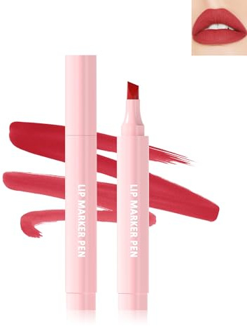 Wasserfester Marker Lipliner Matt, Rot Hydrating Lip Tint Stain Marker Pen, Langlebig Lippenstift, Hochpigmentier Lippenkonturendtift, No-Transfer Lipgloss, Tattoo Lip Liner Makeup für Women's-01
