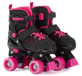 Aventuri Einstellbare Rollschuhe - Semi-Softboot Rollerskates - für Kinder - Größe 35-38 (M) - Schwarz/Rosa