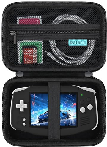 RAIALL Hard Carrying Case for Anbernic RG 34XX Handheld Game Consoles, RG34XX Classic Retro Gaming Console Travel Storage Bag Holder, Mesh Pocket for USB Type-C Cable and SD Card, Black