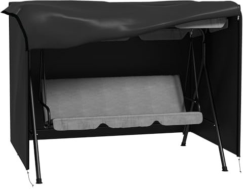 Outsunny Hollywoodschaukel Abdeckung 3 Sitzer, Wasserabweisend Winterfest Schutzhülle für Gartenschaukel, UV-Beständig Abdeckplane, Abdeckhaube, Reißfest 600D Oxford Gewebe, 205x124x164cm Schwarz