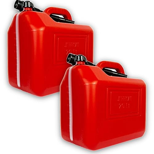 Bricoloco Garrafa para gasolina y líquidos 5, 10 o 20 litros – Fabricación Europea certificado y homologado – Tanque bidón combustibles rojo – Polietileno alta densidad (20 Litros (2 uds.))