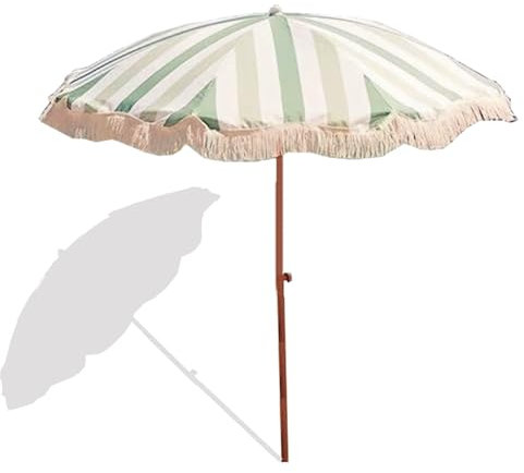 200cm Boho Fringe Umbrella Outdoor Patio, UV Protection Beach Parasol with Tassels, with Steel Pole and Push Button Tilt
