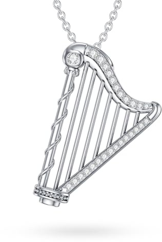 ORIDIO Collier Harpe en Diamant Cultivé pour Femmes Argent Sterling 925 Pendentif Instrument de Musique en Diamant Cultivé pour Amateur de Musique