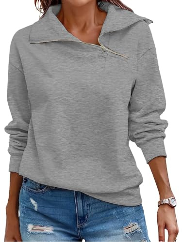 Cuptacc Pullover Damen Sweatshirt Herbst Quarter Zip Langarm Oberteile | Herbst,Winter,Quarter Zip,Stehkragen,Rollkragen,Casual,Elegant,Lässig,Schicke,Loose,Einfarbig,Baisc,Modische