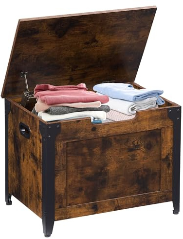 IDEALHOUSE Storage Bench, 23.6 Retro Wooden Storage Chest with 2 Safety Hinges, Loads 300 lb, Easy Assembly, Storage Ottoman Bench for Bedroom Entryway Living Room, Rustic Brown