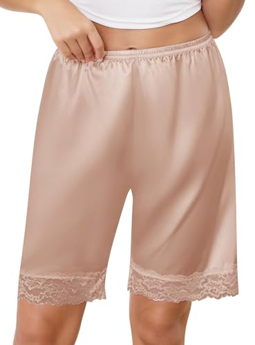 Vlazom Women's Slip Shorts-Lace Trim Bloomer Pettipants for Women, Anti-Chafing Culotte Shorts Underwear Nude,Large