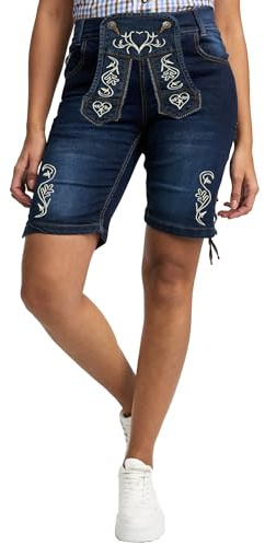 STEIGENHÖFER Traditionella jeans – Lisa – stretchshorts capribyxor i läderbyxor – kostymjeans, korta byxor för oktoberfest – kostymläderbyxor, damjeans, blå, 38