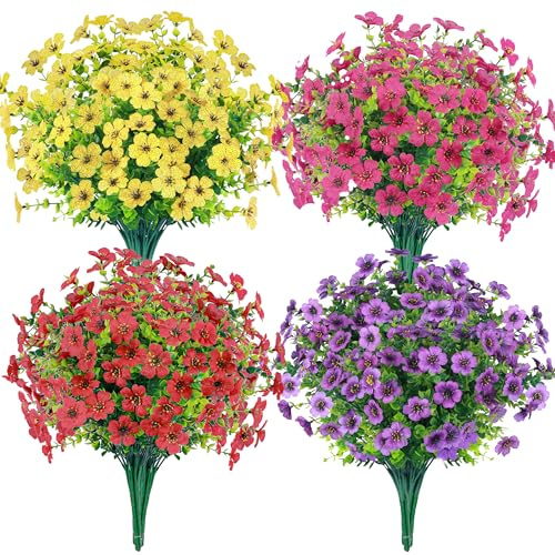 Der Rose 24 Bündeln Kunstblumen wie echt für Draußen, UV-beständig Wetterfest Künstliche Blumen für Outdoor, Blumenkästen, Garten, Terrasse, Veranda, Balkon, Frühling Deko