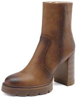 Stivali Chelsea Retro da Donna con Zip Laterale - Stivaletti in Vera Pelle con Tacco Basso per Viaggi in Autumn Inverno, Serate Romantiche,Marrone,34 EU
