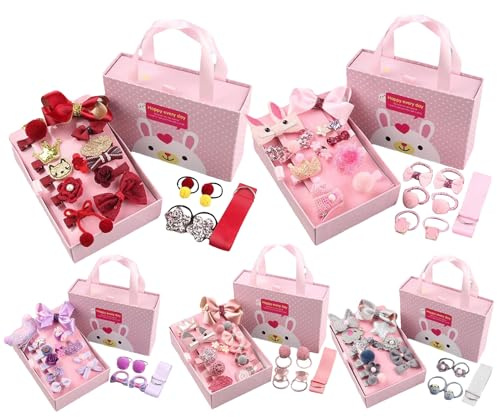 5 Set Haarspangen Schleifen Form - Nettes Haarschleifen Elastische Haargummis Haarschmuck - Bowknot Haarclip Blumes Haarnadel Haarklammern Mit Geschenkbox Für Teenager Kleinkinder