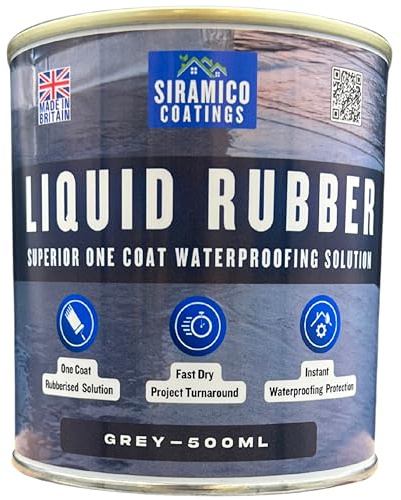Siramico Coatings Liquid Rubber Roof Coating | Instant Leak Seal Technology I Quick Drying, One Coat Waterproofing Sealant | Black, Grey & Clear (Grey, 500ml)