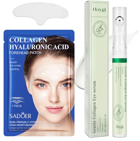 Collagen Eye Serum 15ml + Cerotti Antirughe Fronte 10 Pezzi,Siero per Gli Occhi,Cerotti Antirughe,Con Aloe, Collagene, Vitamina E, Fine Line Reduction,Crema per le Occhiaie