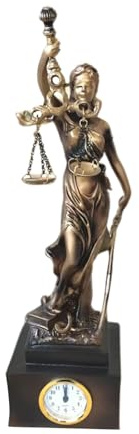 Justice Lady Staty - Justitiegudinnans staty, domarstege figurer, hartsfigur prydnad med klocka, bordsdekoration statyer, domarskulptur för Biblioth