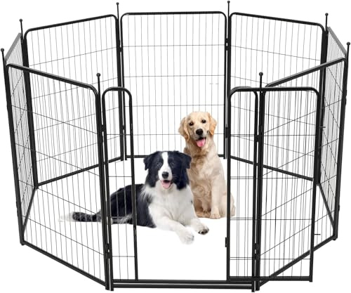 Hundstall, valputlopp, 145 cm (H) x 5,5 m (L) 8 delar, stabil 8 trådpaneler hundpip för medelstora och stora hundar, svart