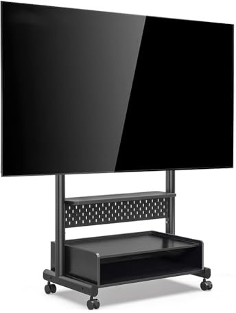 Soporte para Televisor Móvil con Ruedas, Carrito TV con Estante Almacenamiento, Soporte Universal De Suelo para Televisores 40 A 85 Pulgadas, Consola Multimedia Portátil.(Black)
