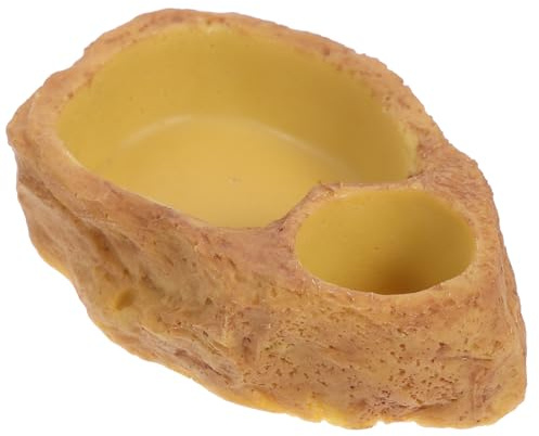 JUMPLAWN Cuenco para Reptiles Diseño de Roca Simulada Naranja, Alimentador Antideslizante de Resina para Lagartos y Tortugas en Alimentación