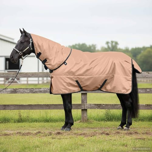 QUAHEAS Hästfilt cappuccino 165 cm av vattentät polyester med justerbar passform, andas, vindtät, perfekt för stall, vide, utomhus och ridsport vid övergång och vinter