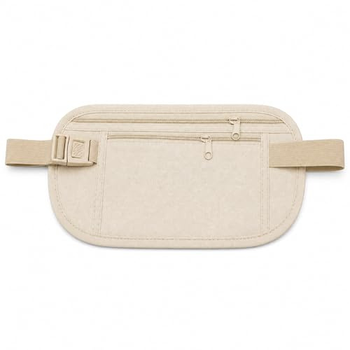 RFID Blocking Travel Money Belt Hidden Waist Bag Under Clothes Slim Passport Holder Water Resistant Nylon Travel Wallet with Adjustable Breathable Strap for Phone Cash Cards Keys Men Women Holiday