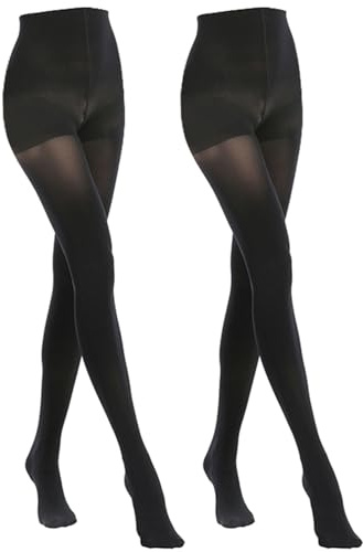 MANZI 2 Pairs Women's Opaque Control Top Tights Comfort Stretch 70 Denier Pantyhose Black X-Large