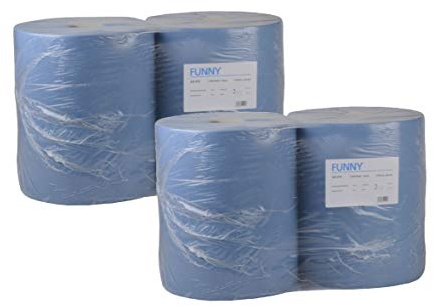 Funny Lot de 2 rouleaux de papier essuie-tout double épaisseur Bleu 36 cm 1000 feuilles par rouleau