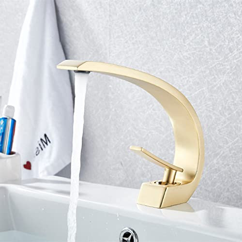 YHSGY Curve Einloch-Doppelgriff Heiß- Und Kaltwasserhahn Wasserhahn Wasserfall Wasser Waschbecken Wasserhahn Badarmatur Waschtischarmatur