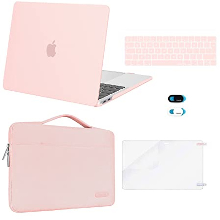 MOSISO Kompatibel mit MacBook Pro 13 Zoll Hülle M2 M1 2026 2025 2024-2016 | A2338 A2289 A2251 A2159 A1989 A1706 A1708, Hartschale Case&Tasche&Tastaturschutz&Webcam Cover&Displayschutz, Kreide Rosa