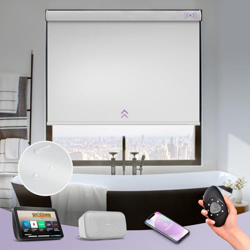 Graywind Waterproof Blackout Smart Blinds - Customised Electric Roller Blinds for Windows, Motorised Shades for Alexa & Google, Rechargeable with Remote Control, White