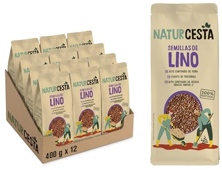 NATURCESTA - Semillas Ecológicas de Lino de 400 g - Pack de 12 Bolsas