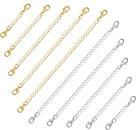 Chain Extenders for Necklaces, Anezus 10pcs Jewelry Extenders for Necklaces, Stainless Steel Chain Extenders for Necklace, Bracelet and Anklet (Assorted Sizes)