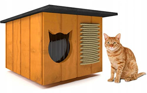 Katzenhaus Katzenhütte Outdoor Katzenhöhle Katze Hund Winterhaus Isoliertes Verdeck Kratzbaum 32x56cm (Kiefer), Grau