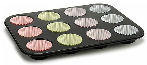 BigBuy Home Moldes para Magdalenas Multicolor Bandeja para Horno (7 x 7 x 3 cm) (35 x 3 x 26,5 cm) (12 Unidades)