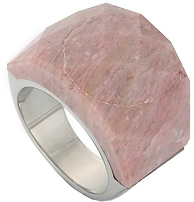 Beydodo Edelstahl Ringe Freundschaft, Frauen Ring Personalisiert Breit mit Rosa Stein Siegelring Partnerringe Hochzeit Ring Damen Nickelfrei Silber Gr.60 (19.1)