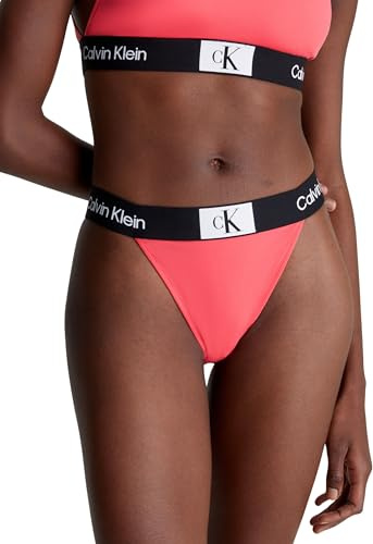 Calvin Klein Braguita de Bikini para Mujer Cheeky High Rise Bikini con Logotipo en la Cintura, Rosa (Calypso Coral), XS