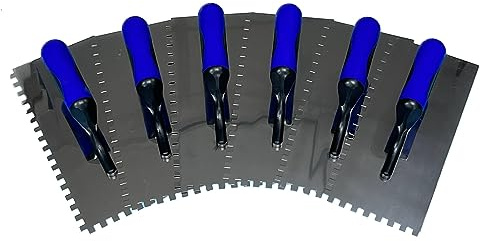 Zahnkelle 6 mm Edelstahl rostfrei | 6 Stück – Profi Zahnspachtel mit Softgriff für Fliesenleger, Handwerker & Heimwerker | Glättekelle Maurer Werkzeug
